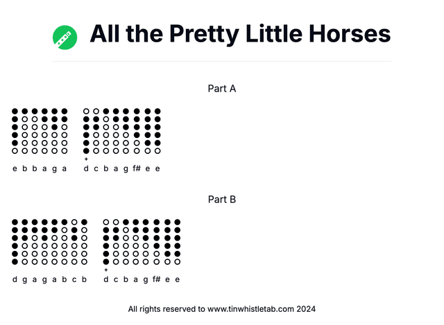 Image of All the Pretty Little Horses Tin Whistle Tabs