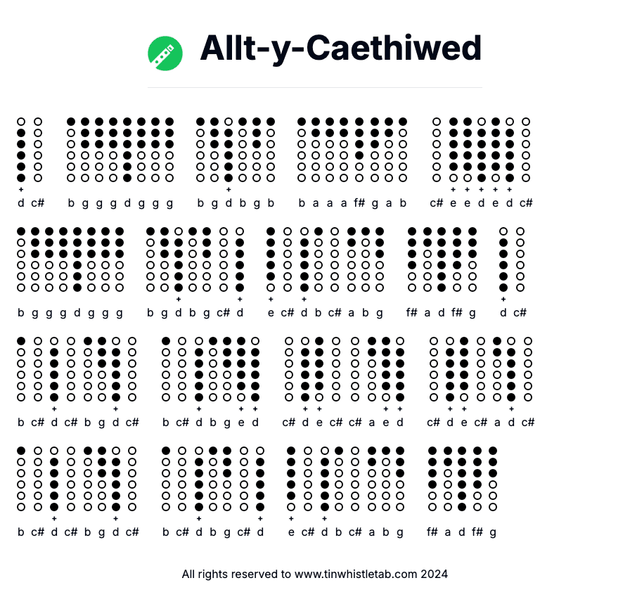 Image of Allt-y-Caethiwed Tin Whistle Tabs