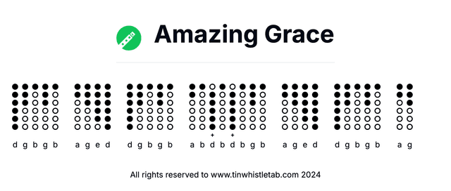 Image of Amazing Grace Tin Whistle Tabs