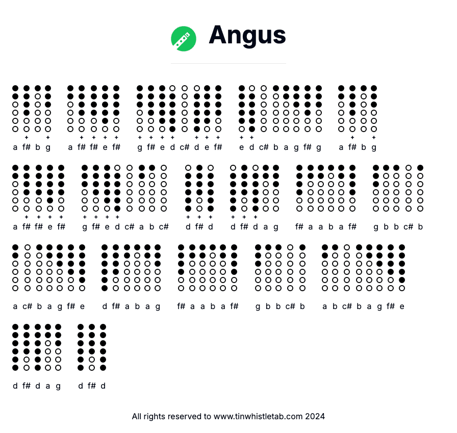 Image of Angus Tin Whistle Tabs