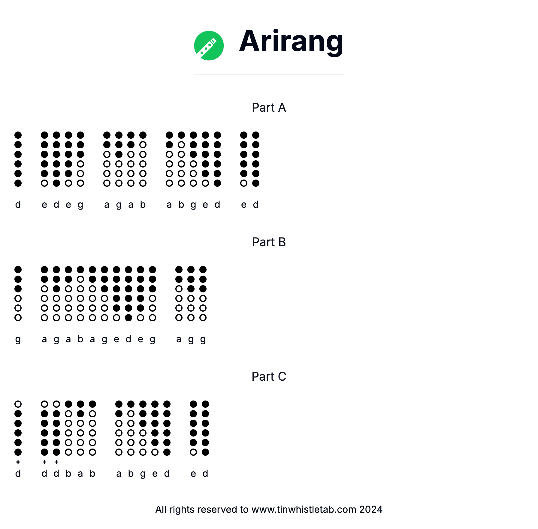 Image of Arirang Tin Whistle Tabs