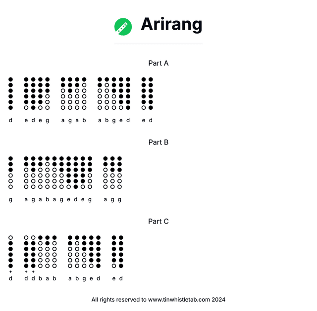 Image of Arirang Tin Whistle Tabs