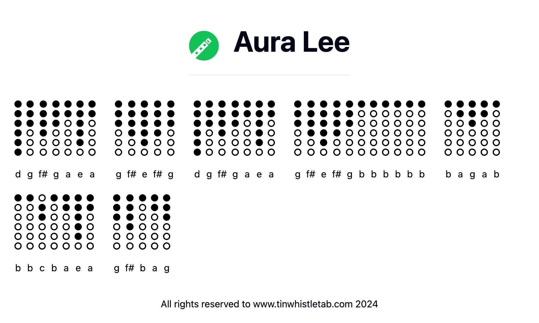 Image of Aura Lee Tin Whistle Tabs