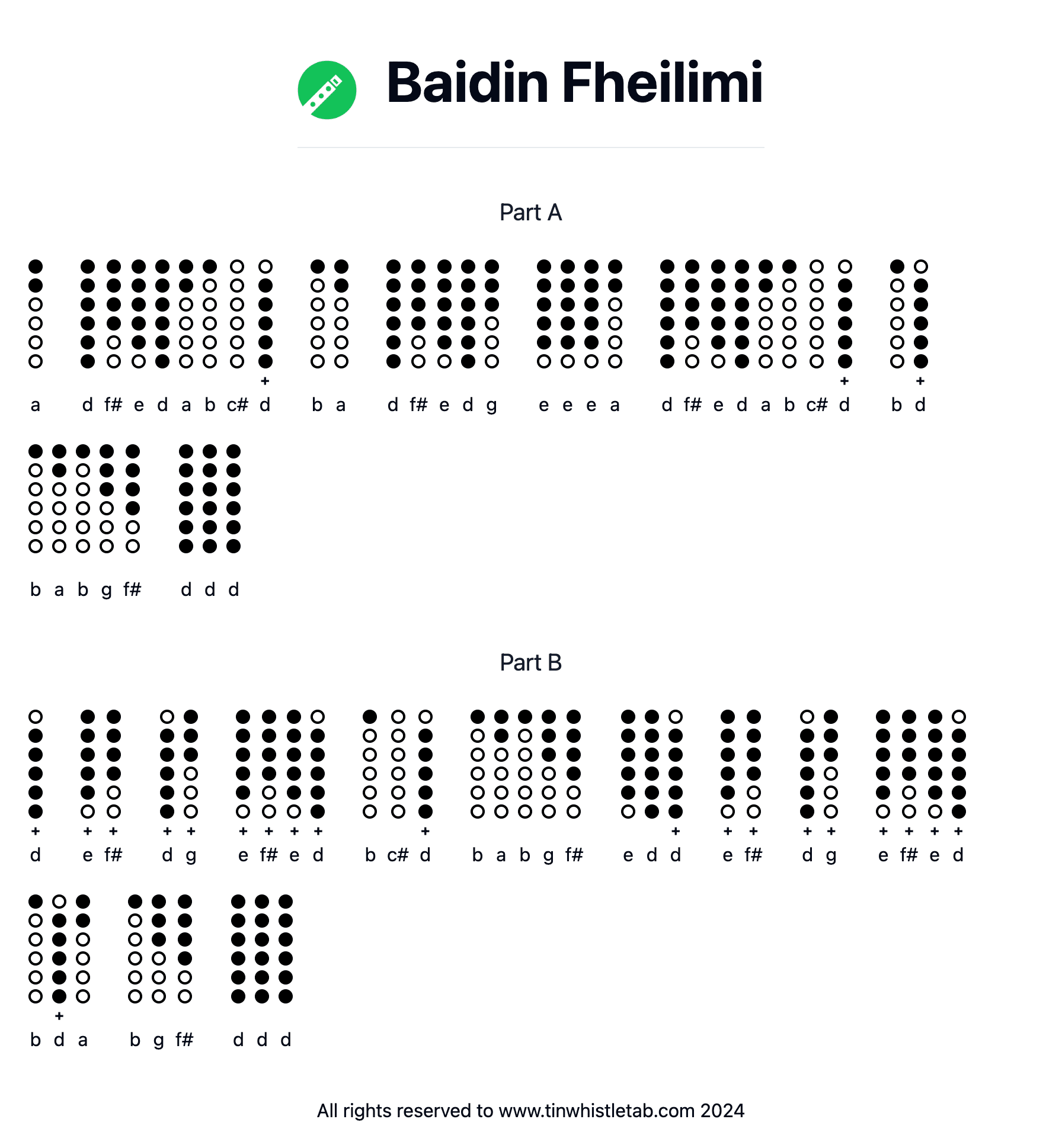 Image of Baidin Fheilimi Tin Whistle Tabs