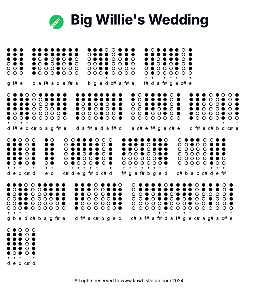 Image of Big Willie's Wedding Tin Whistle Tabs