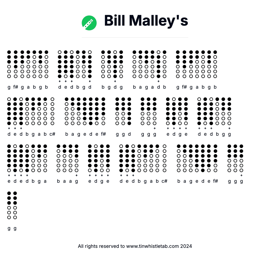 Image of Bill Malley's Tin Whistle Tabs