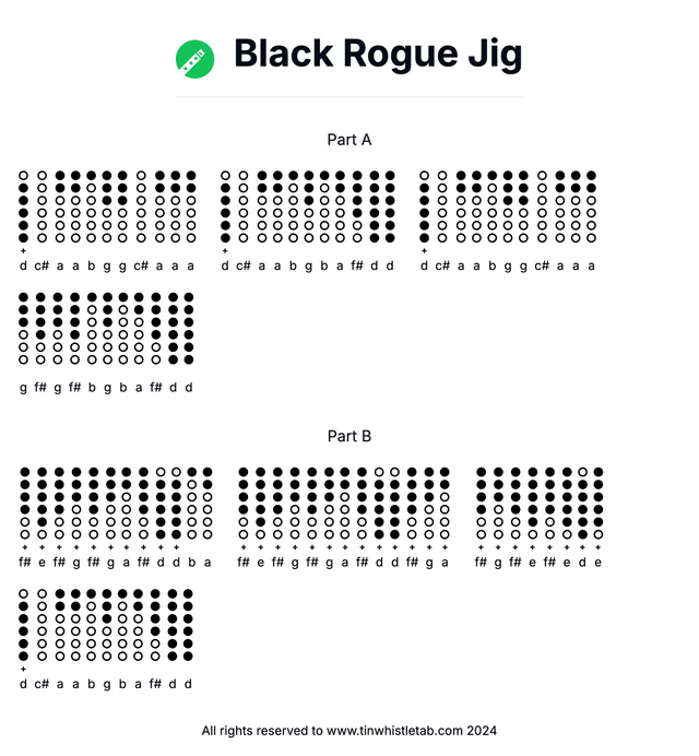 Image of Black Rogue Jig Tin Whistle Tabs