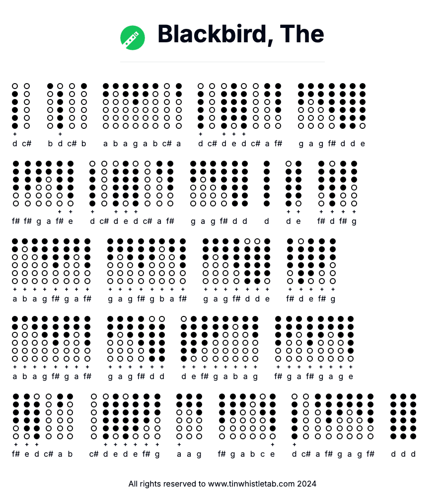 Image of Blackbird, The Tin Whistle Tabs