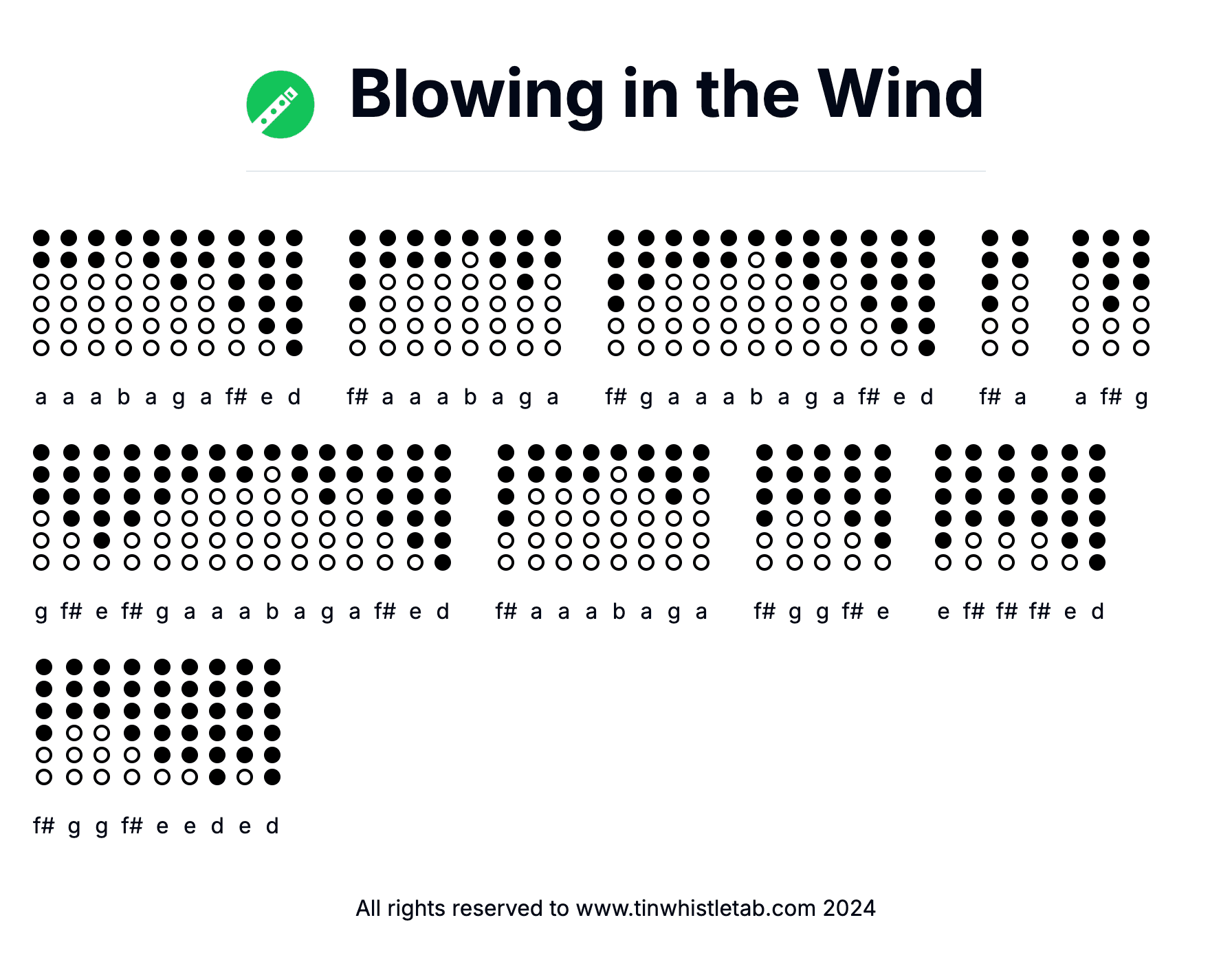 Image of Blowing in the Wind Tin Whistle Tabs