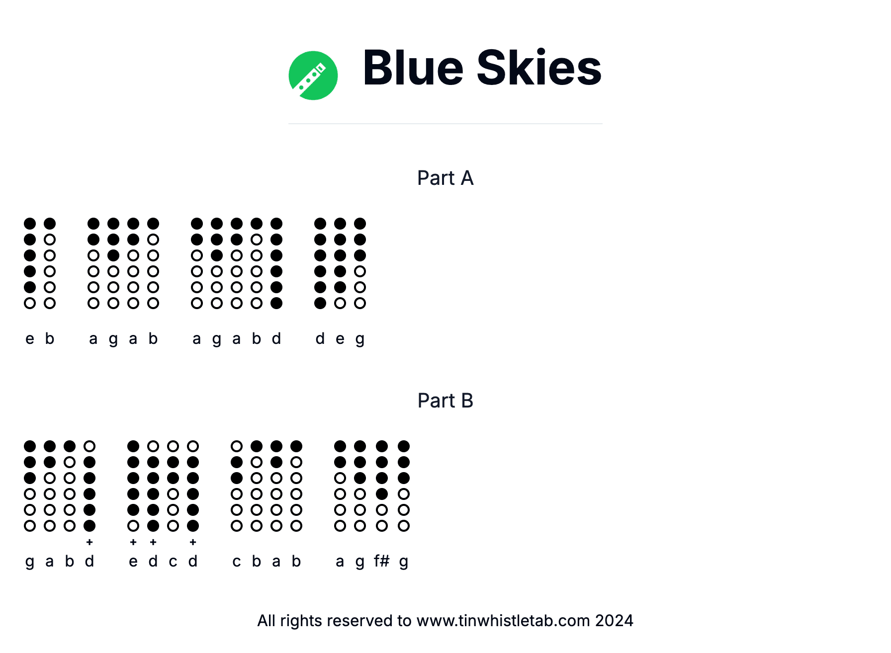 Image of Blue Skies Tin Whistle Tabs