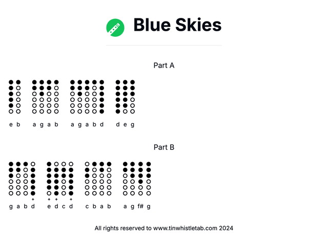 Image of Blue Skies Tin Whistle Tabs