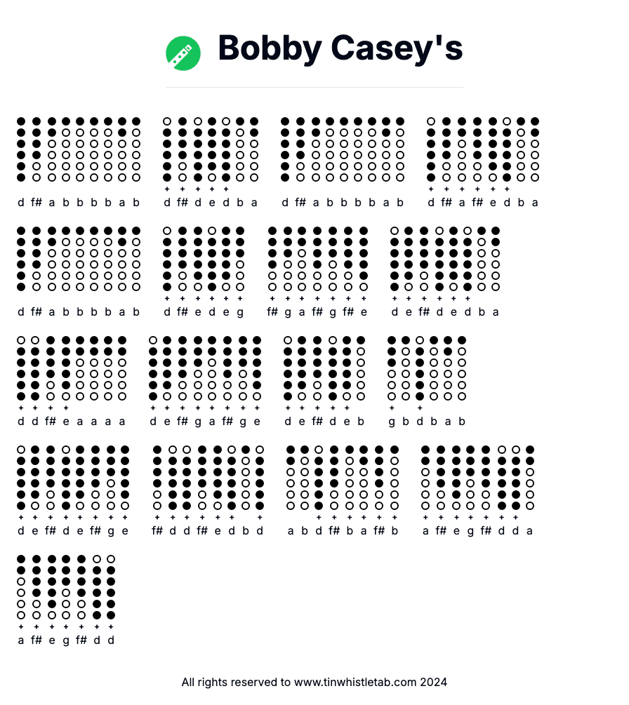 Image of Bobby Casey's Tin Whistle Tabs