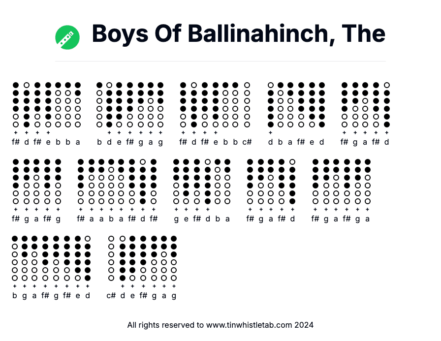 Image of Boys Of Ballinahinch, The Tin Whistle Tabs