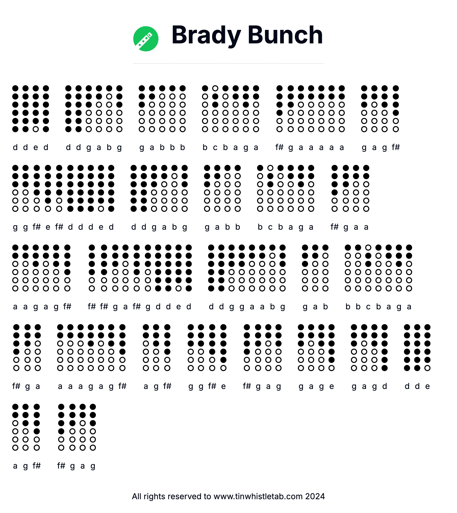 Image of Brady Bunch Tin Whistle Tabs