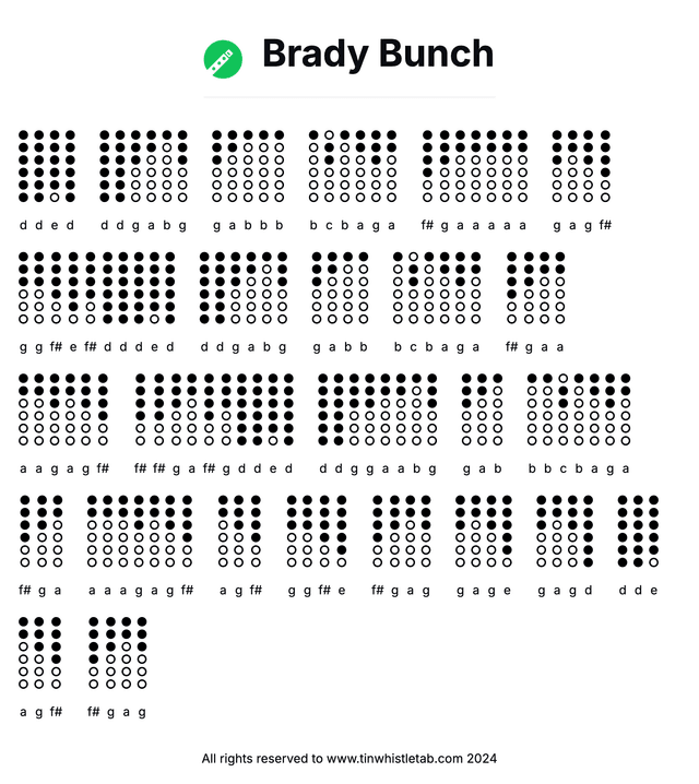Image of Brady Bunch Tin Whistle Tabs