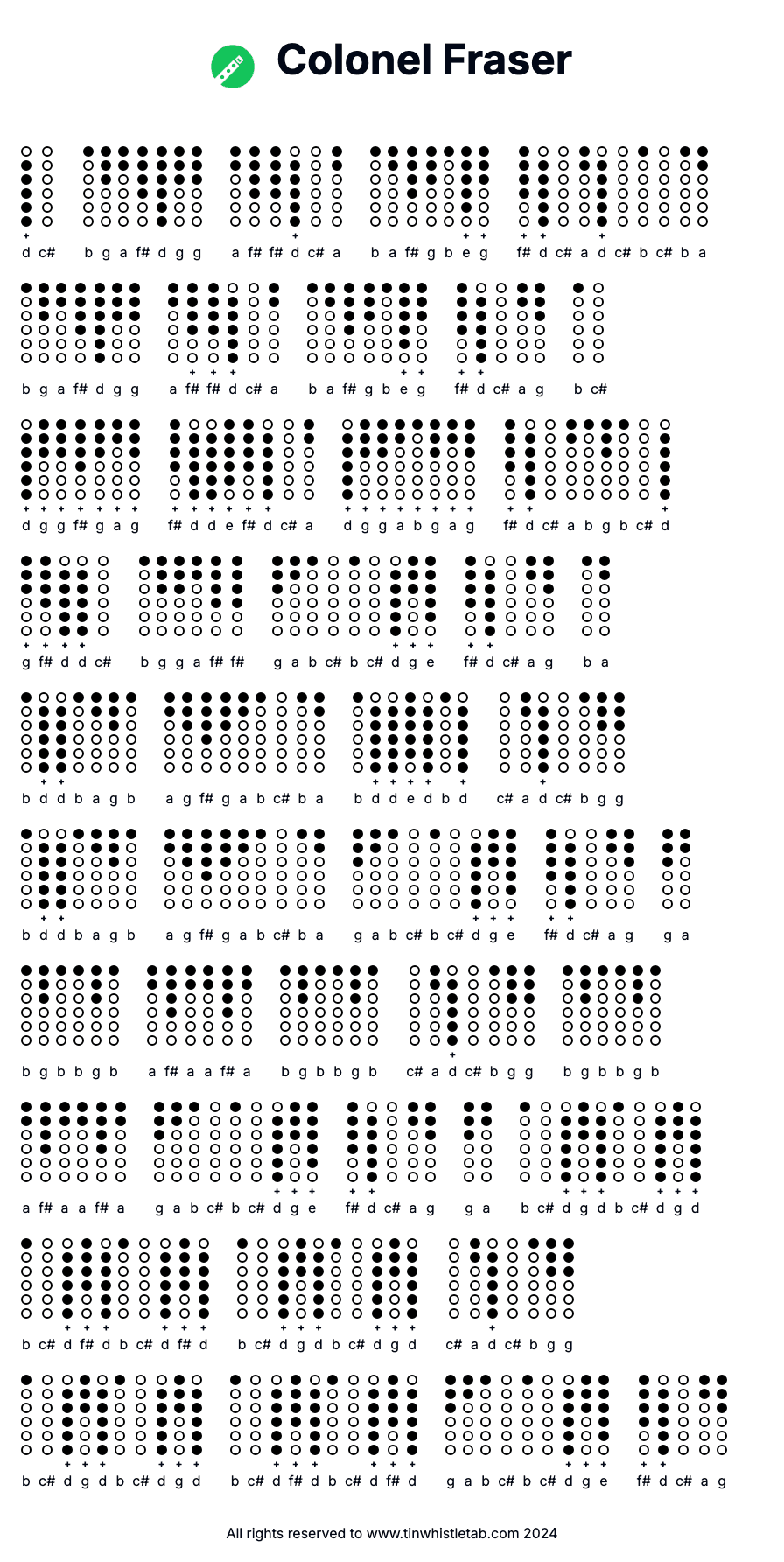 Image of Colonel Fraser Tin Whistle Tabs