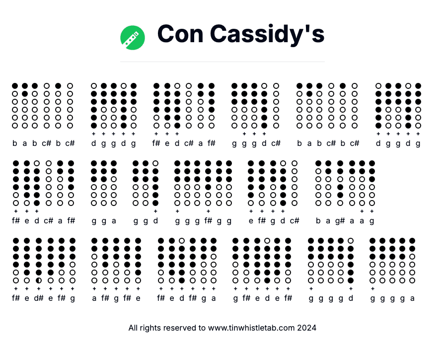 Image of Con Cassidy's Tin Whistle Tabs