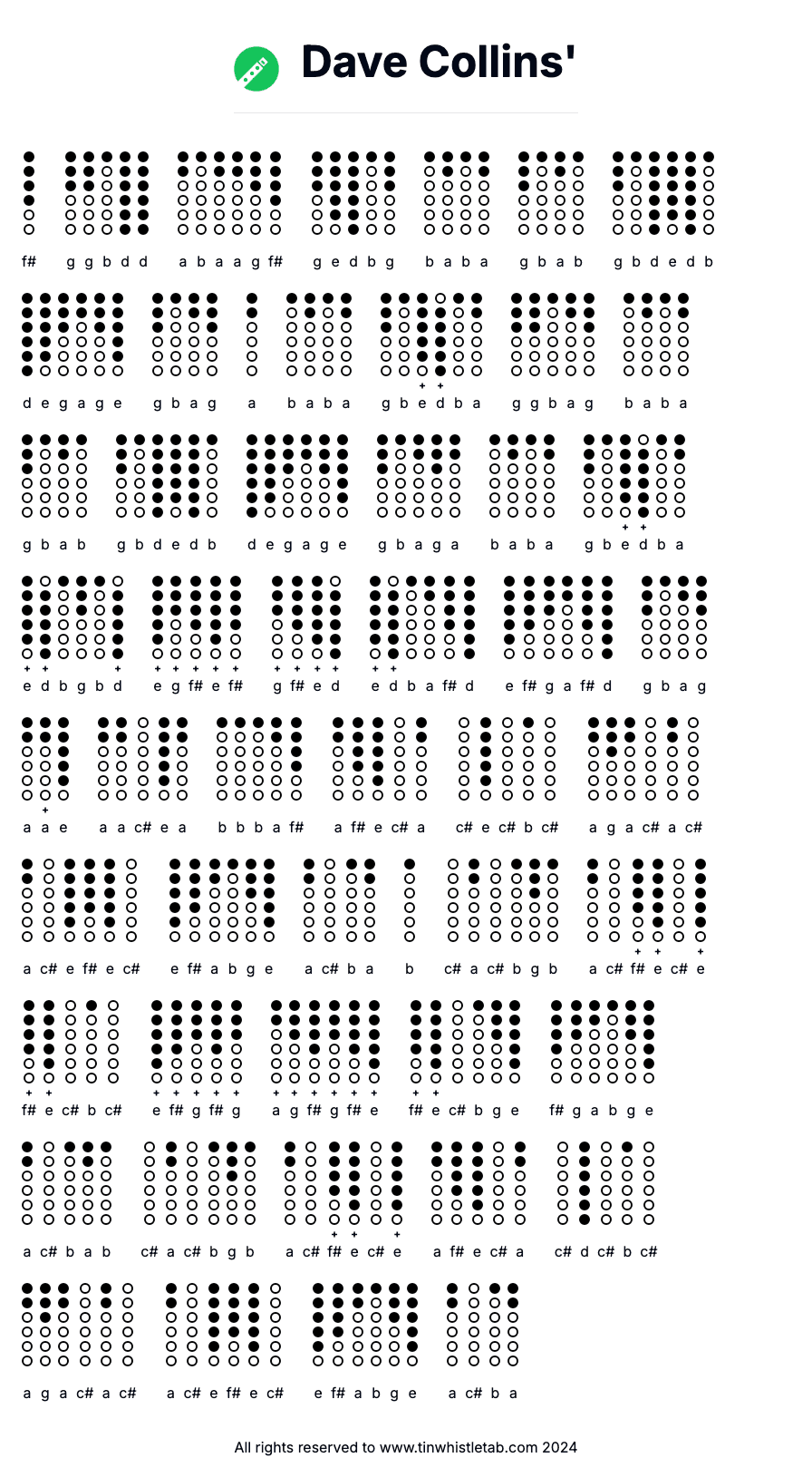 Image of Dave Collins' Tin Whistle Tabs