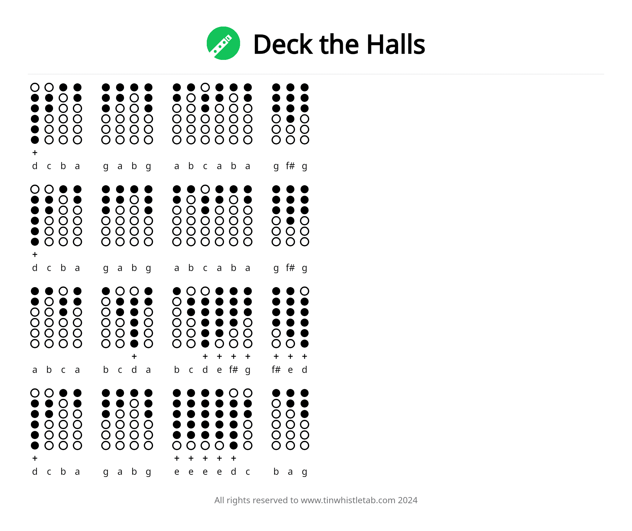 Tablatura de tin whistle de Deck the Halls