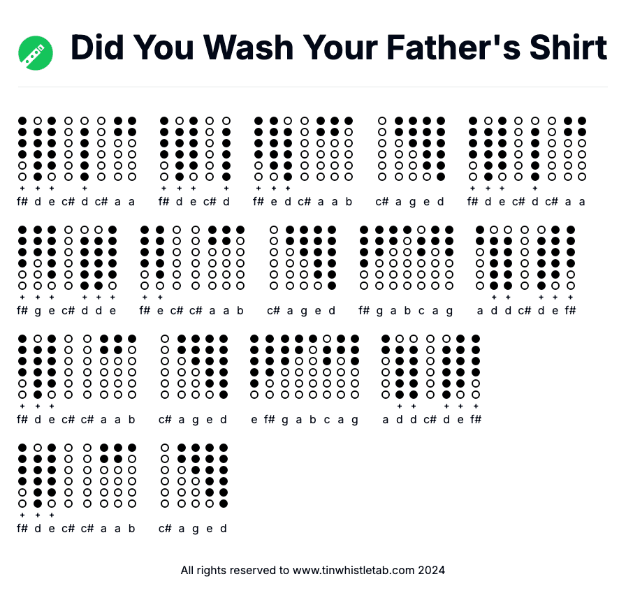 Image of Did You Wash Your Father's Shirt Tin Whistle Tabs