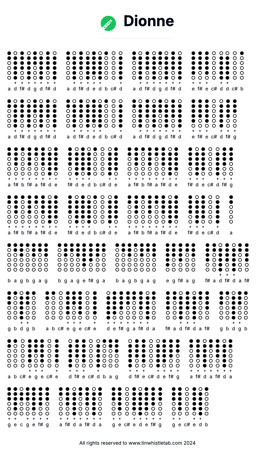 Image of Dionne Tin Whistle Tabs