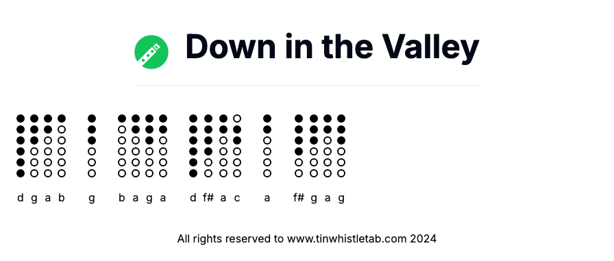 Image of Down in the Valley Tin Whistle Tabs