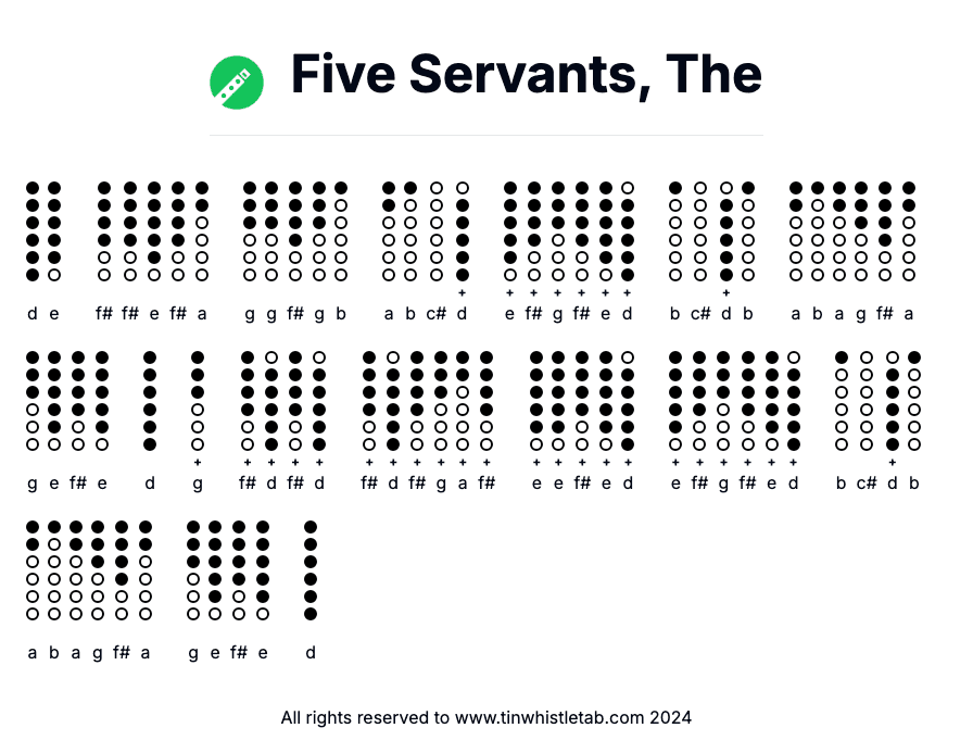 Image of Five Servants, The Tin Whistle Tabs
