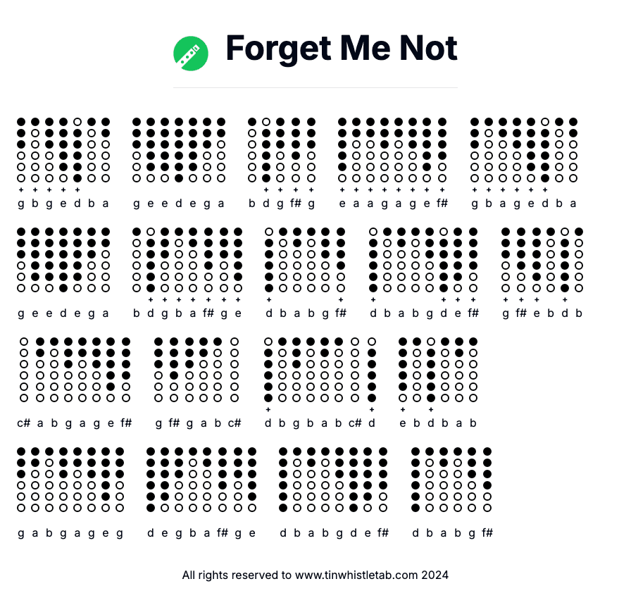 Image of Forget Me Not Tin Whistle Tabs