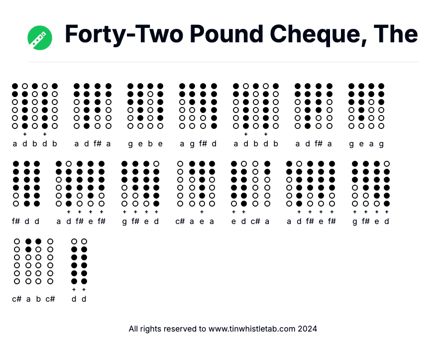 Image of Forty-Two Pound Cheque, The Tin Whistle Tabs