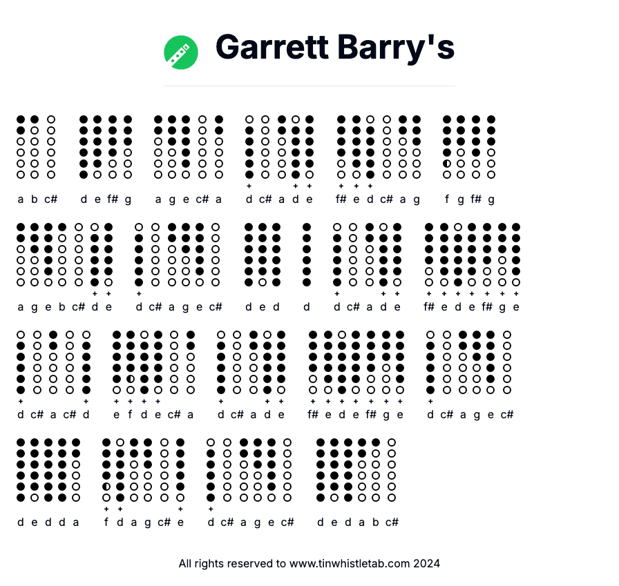Image of Garrett Barry's Tin Whistle Tabs