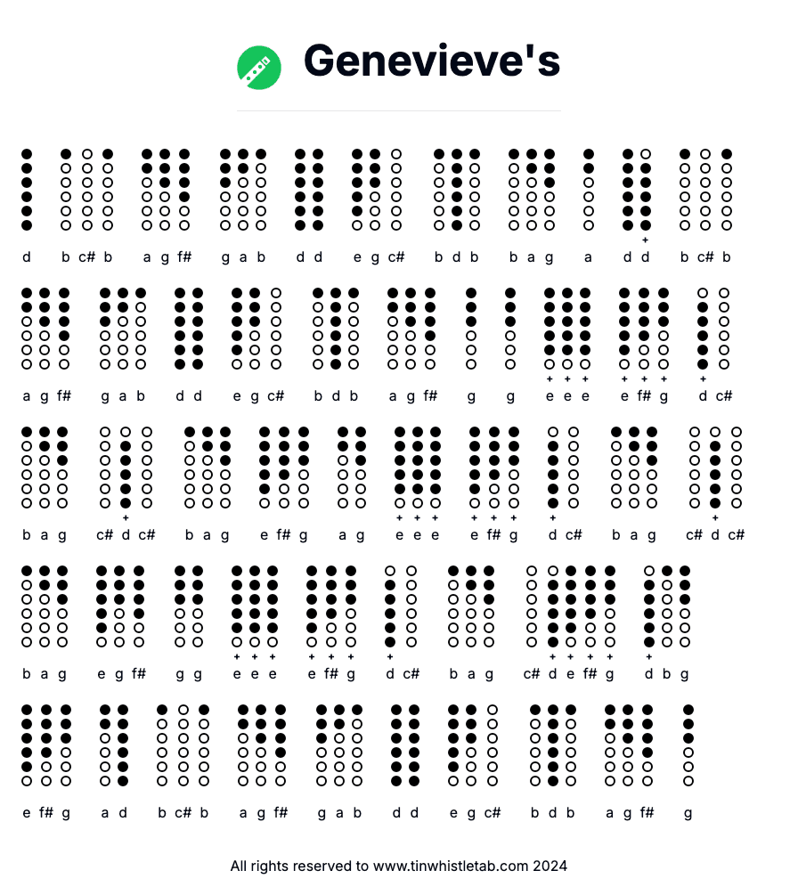 Image of Genevieve's Tin Whistle Tabs