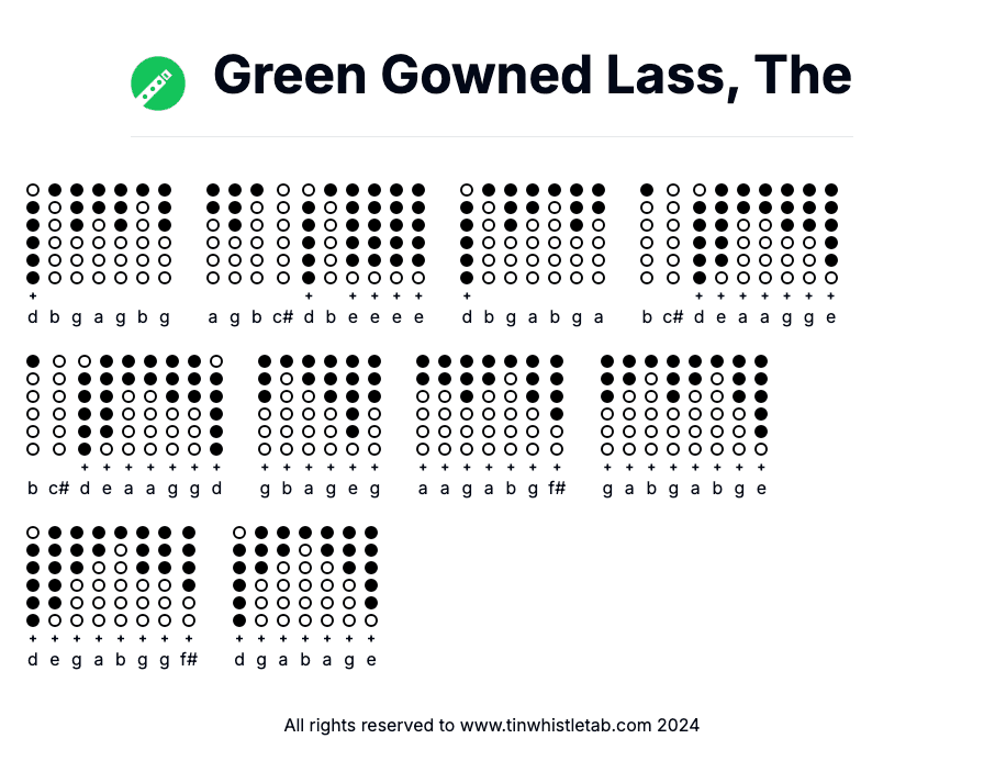 Image of Green Gowned Lass, The Tin Whistle Tabs