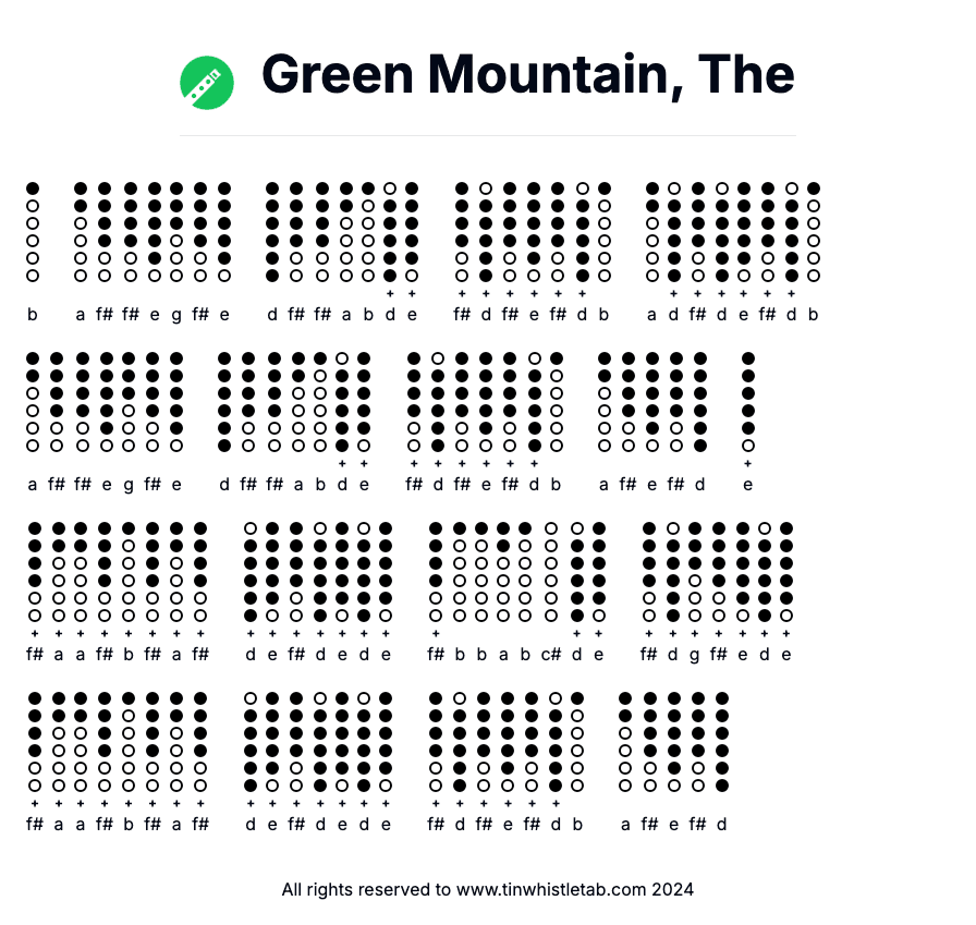 Image of Green Mountain, The Tin Whistle Tabs