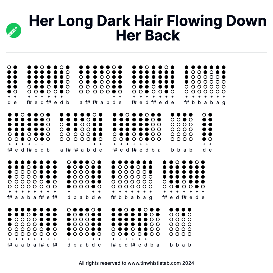 Image of Her Long Dark Hair Flowing Down Her Back Tin Whistle Tabs