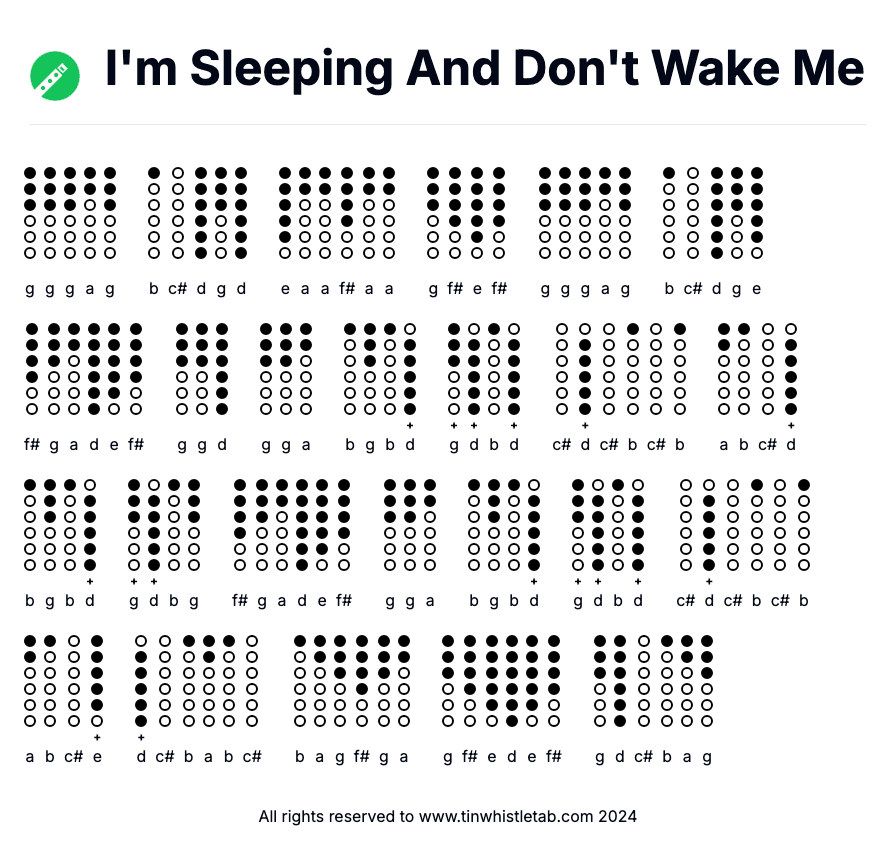 Image of I'm Sleeping And Don't Wake Me Tin Whistle Tabs