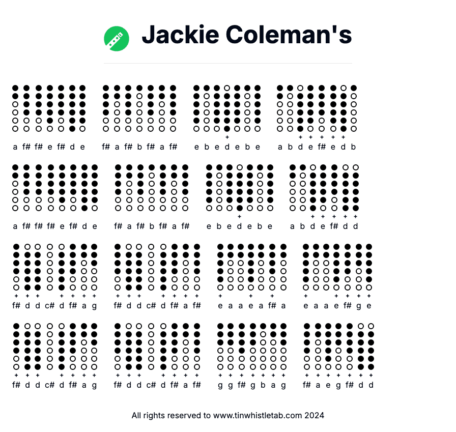 Image of Jackie Coleman's Tin Whistle Tabs