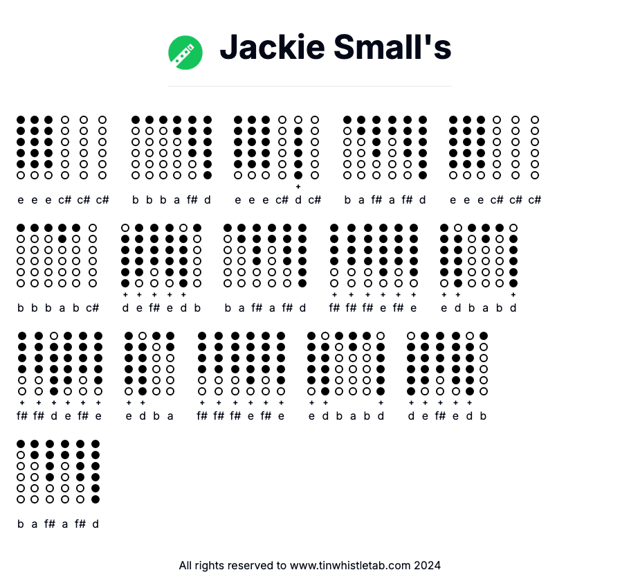 Image of Jackie Small's Tin Whistle Tabs