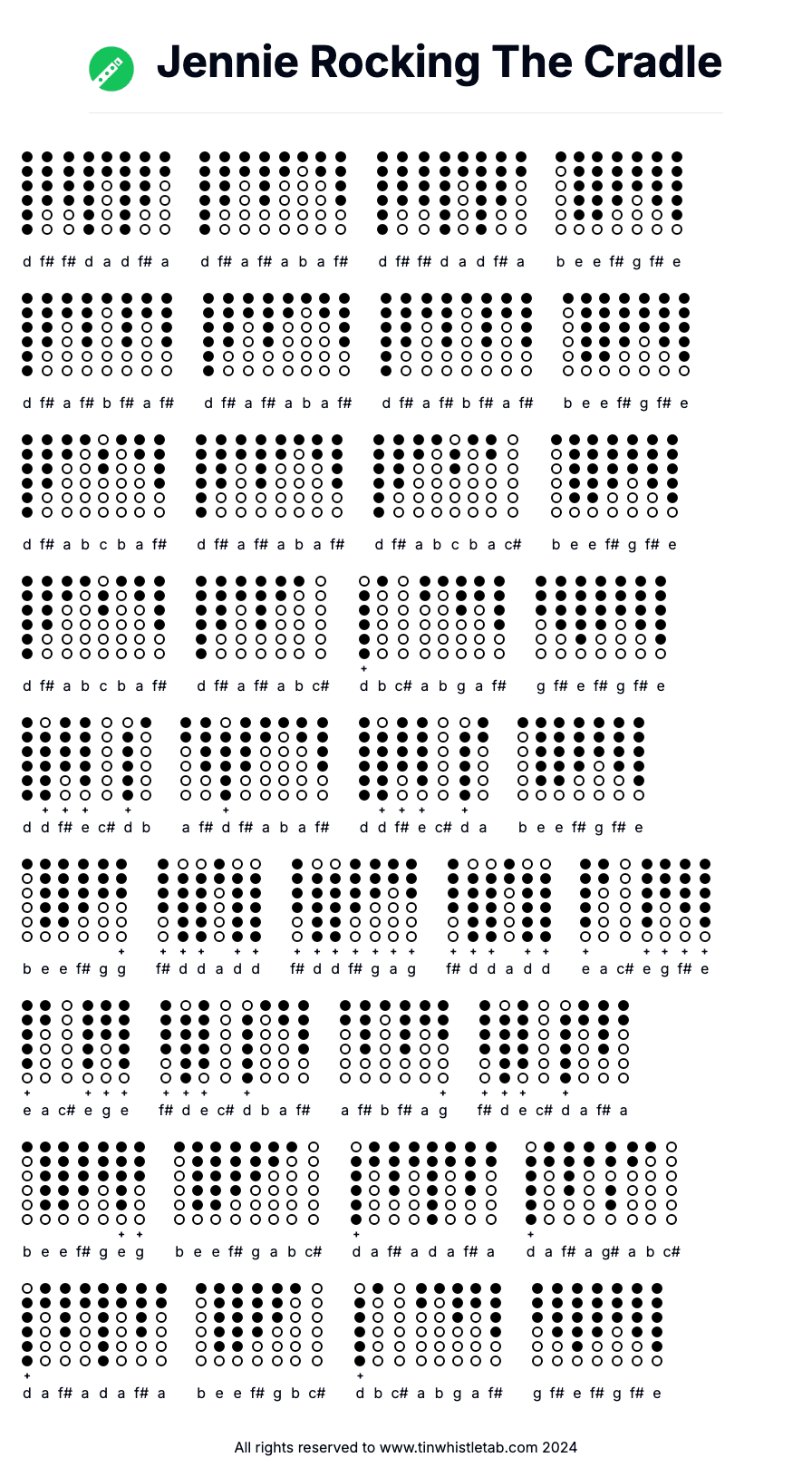 Image of Jennie Rocking The Cradle Tin Whistle Tabs