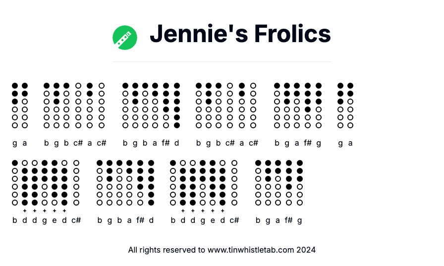 Image of Jennie's Frolics Tin Whistle Tabs