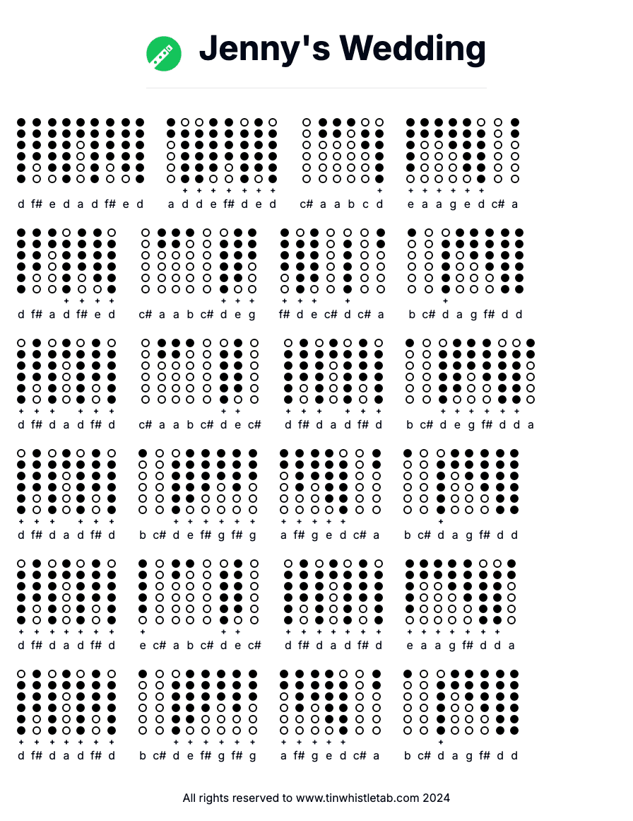 Image of Jenny's Wedding Tin Whistle Tabs