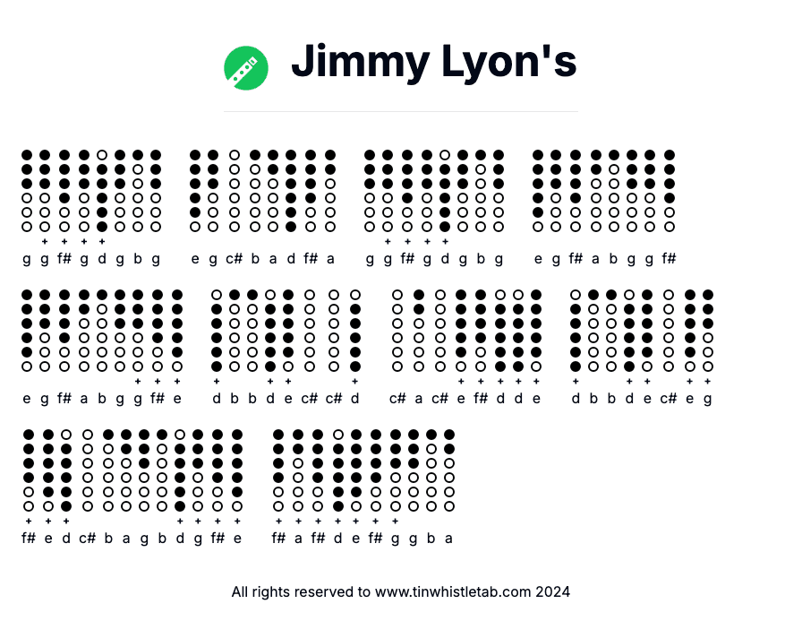 Image of Jimmy Lyon's Tin Whistle Tabs