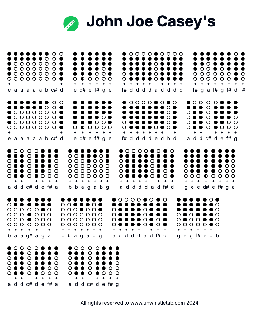 Image of John Joe Casey's Tin Whistle Tabs