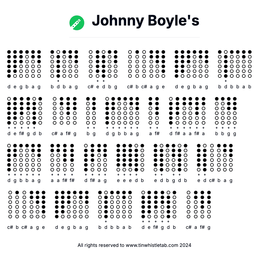Image of Johnny Boyle's Tin Whistle Tabs
