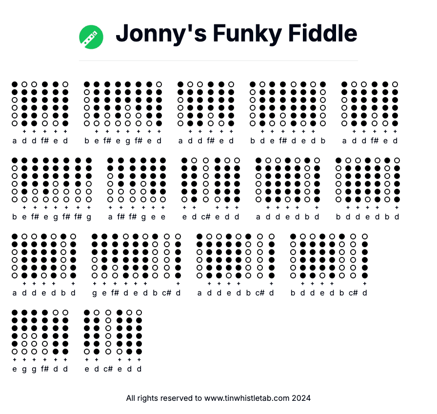 Image of Jonny's Funky Fiddle Tin Whistle Tabs
