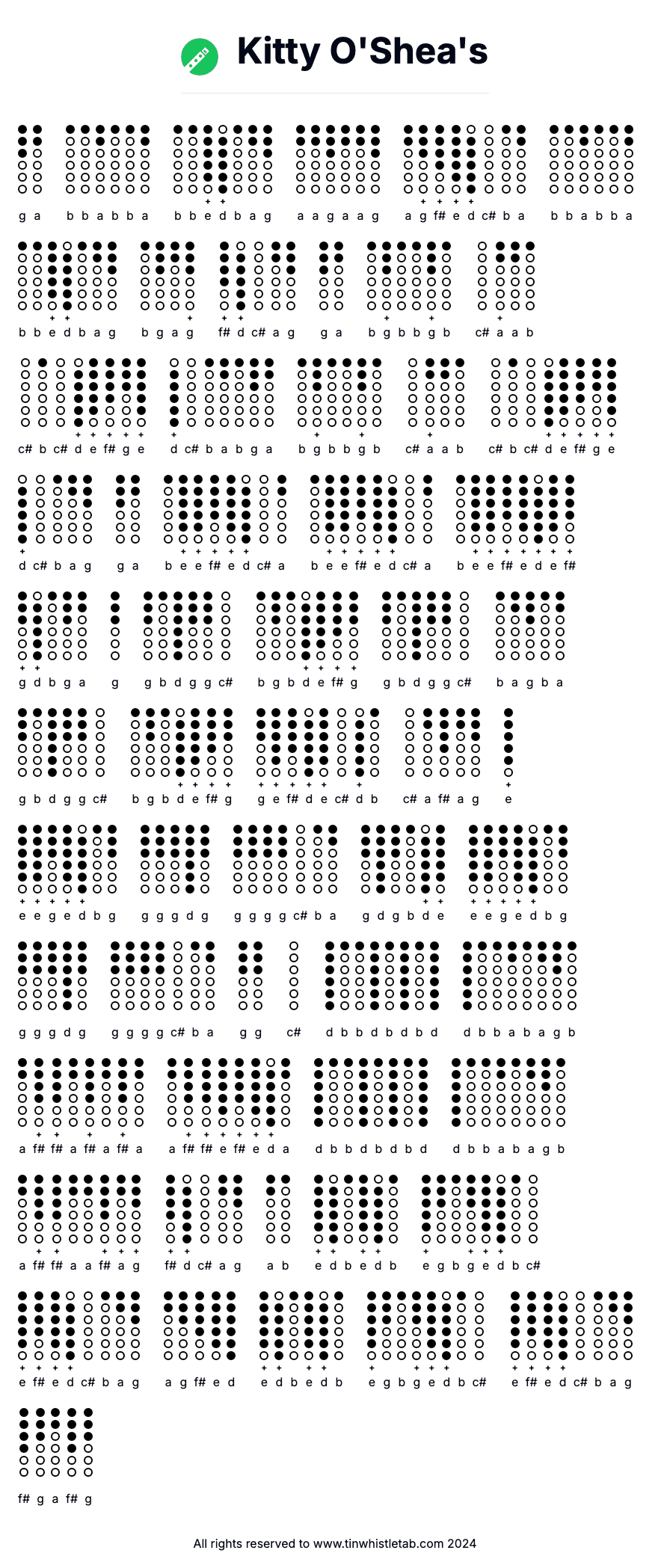 Image of Kitty O'Shea's Tin Whistle Tabs