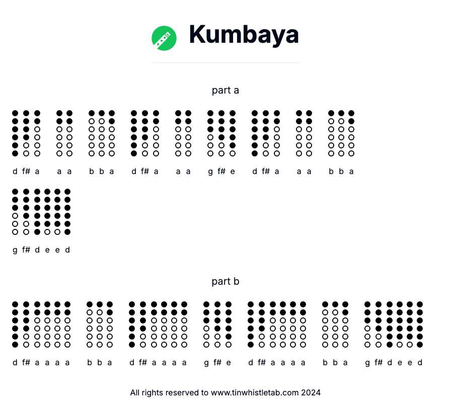 Image of Kumbaya Tin Whistle Tabs