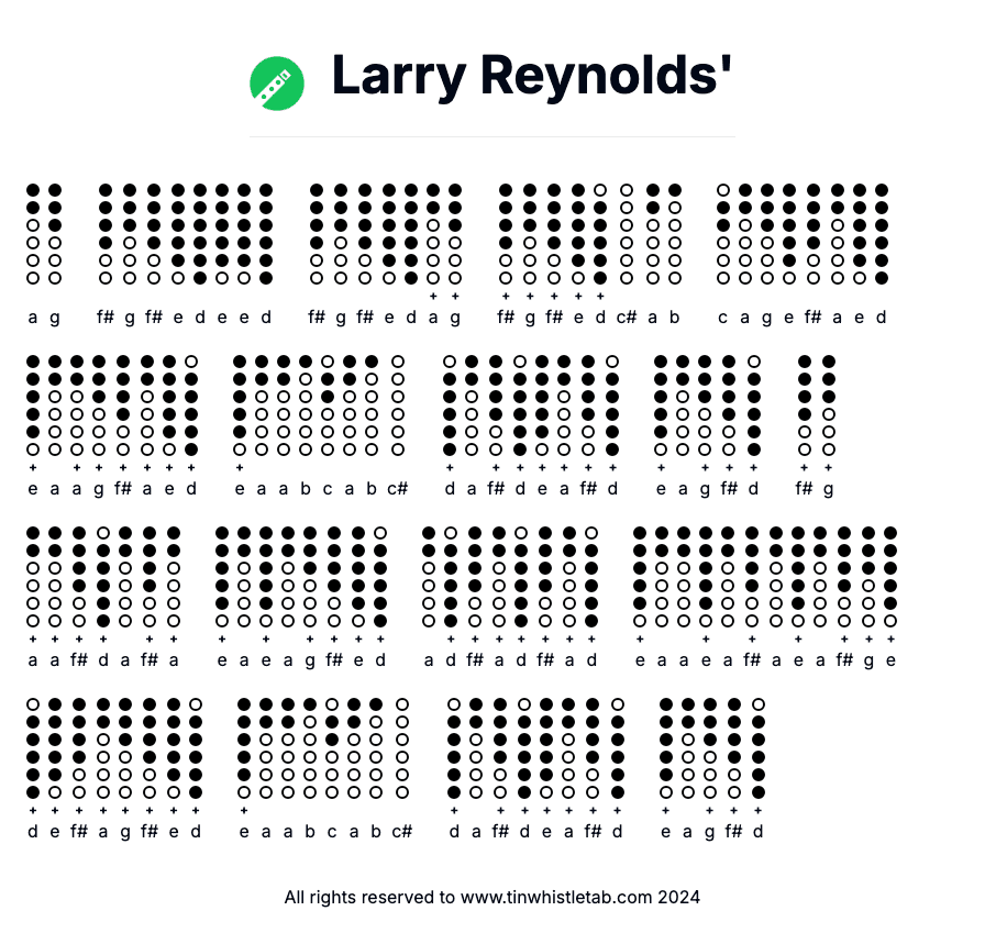 Image of Larry Reynolds' Tin Whistle Tabs
