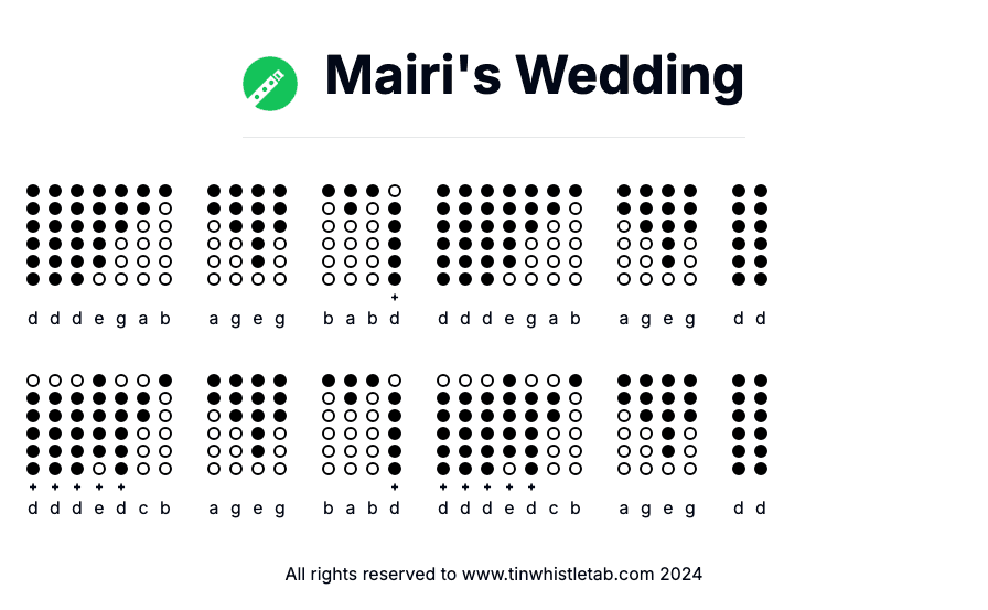 Image of Mairi's Wedding Tin Whistle Tabs