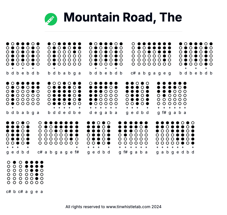 Image of Mountain Road, The Tin Whistle Tabs
