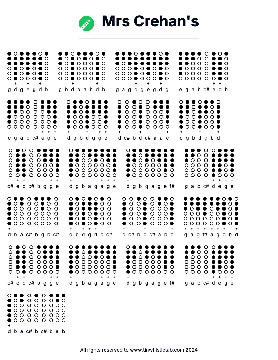 Image of Mrs Crehan's Tin Whistle Tabs